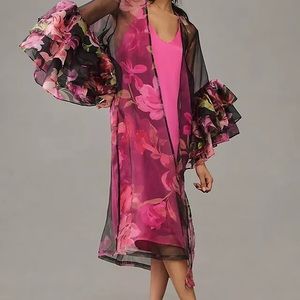 Anthropology shear cardigan with ruffle sleeve